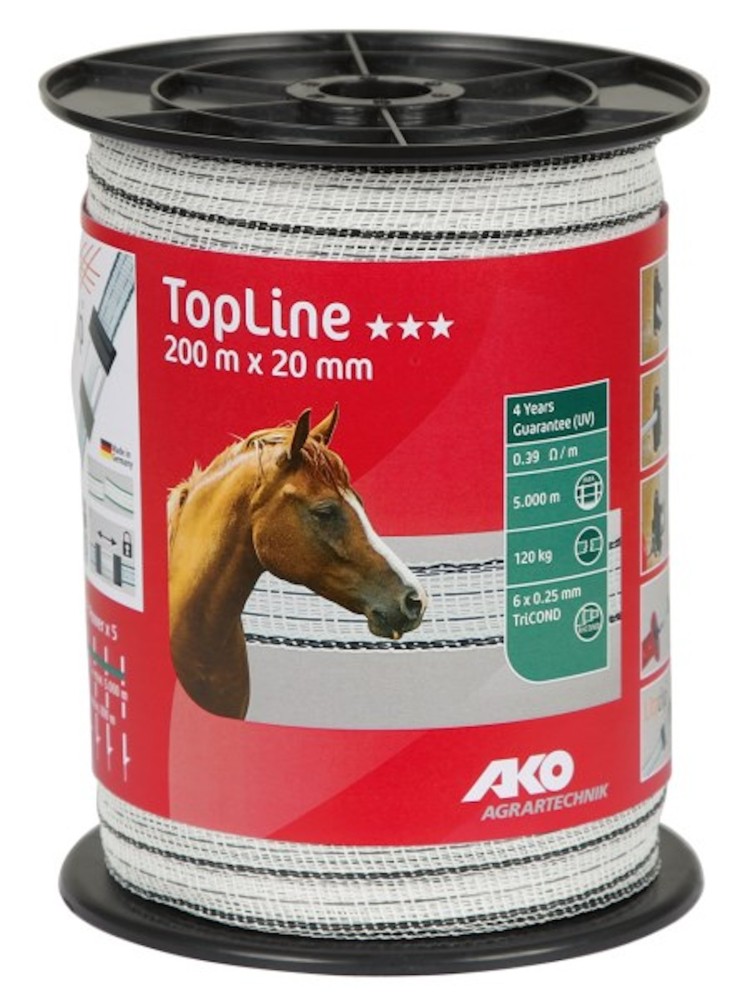 Taralint AKO TopLine valge/must 20mm/200m